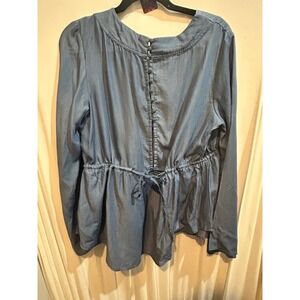 Alta‎ Dena Blue Lace Up Peplum Top Long Sleeve Blouse Womens